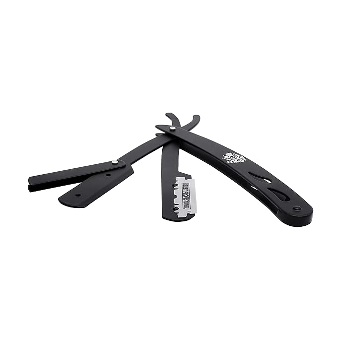 the shave factory Straight Edge Razor Kit - with Single | Stainless Steel razors for men from (Black / 200 Derby Premium Blades)
