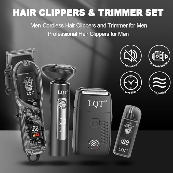 Valentines Day Gifts for Him Hair Clippers for Men with LED Display, 4-Piece Premium Grooming Kit with Magnetic 3D Rotary Shaver, Foil Shaver & Compact Nose Trimmer, Complete Cordless Set for Home Use
