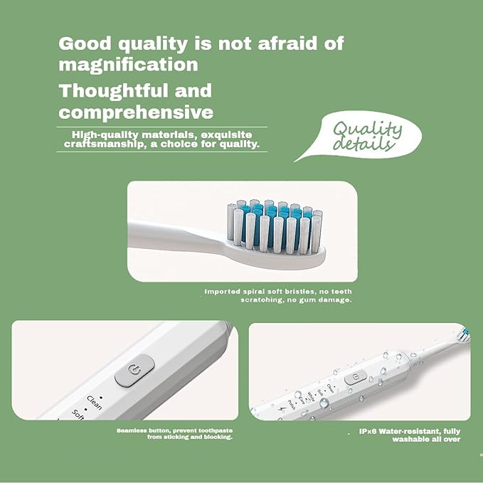 Electric Toothbrush for Adults, 5 Modes USB Rechargeable with 2 Extra Brush Heads, 66000 RPM Sonic Toothbrush with 2-Minute Timer, IPX7 Waterproof, Soft Bristles (White)