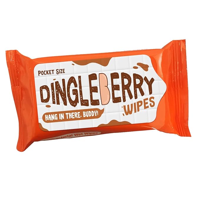 Dingleberry Wipes Pocket Size Novelty Moist Towelettes for Teen Boys Mens Stocking Stuffers Funny Poop Humor Gifts Present Unscented