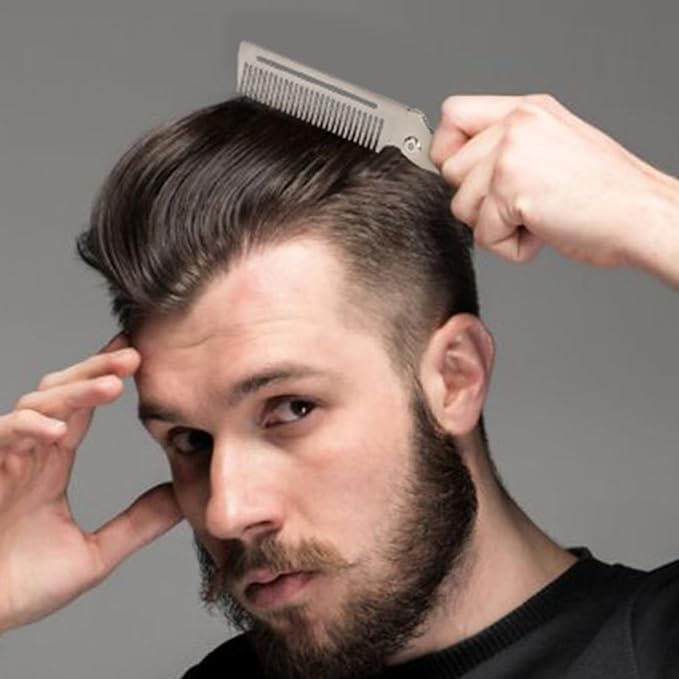 Folding Comb - Portable Stainless Steel Comb, Beard, Travel Stainless Steel Hair, Pocket Hairbrush Hair Bread Mustache Grooming Styling Tool for Men