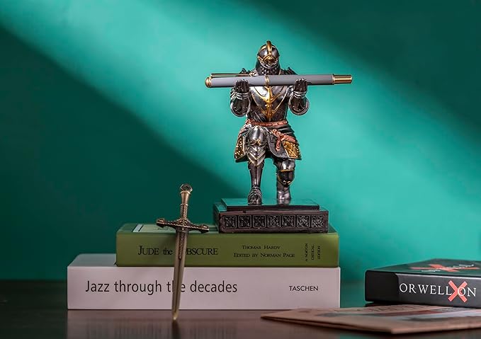 King's Guard Knight Pen Holder Pen Stand Desk Organizers and Accessories Resin Pencil Holder as Gift with a Nice Letter Opener for Office and Home Desk Organizer (Iron)