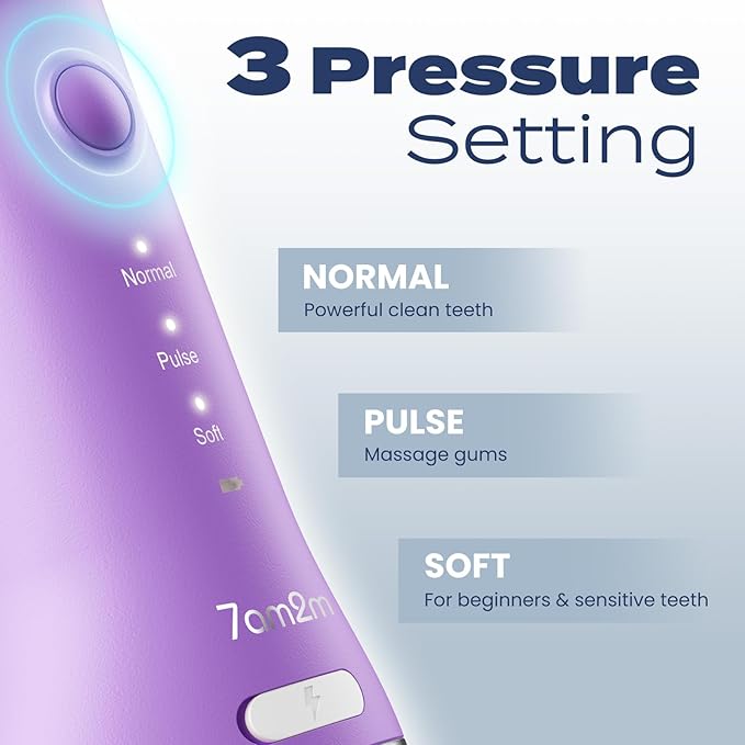 7AM2M Portable Cordless Water Flosser, Oral Irrigator with 3 Modes & 2 Tips, Fast Rechargeable, IPX7 Waterproof, Dental Water Flosser for Travel and Home Use (Purple)