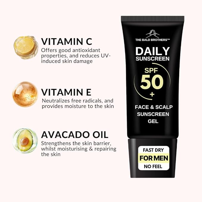 Bald Head Care for Men | Everyday Face & Scalp Care | Matte, No Grease, Vegan | Daily Scalp Sunscreen Fragrance Free - SPF 50+