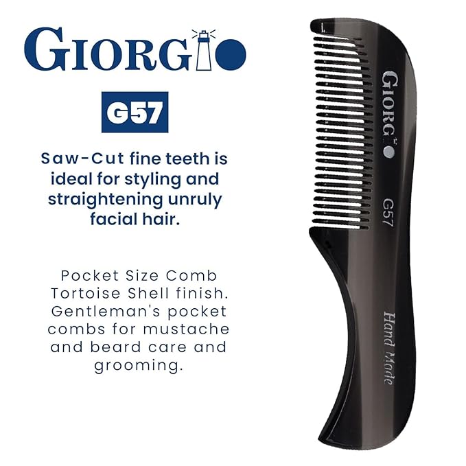 Giorgio G57 Extra Small 2.75 Inch Men's Fine Toothed Beard and Mustache Comb for Facial Hair Grooming and Styling. Wallet Pocket Comb Handmade of Quality Durable Cellulose, Saw-Cut and Hand Polished