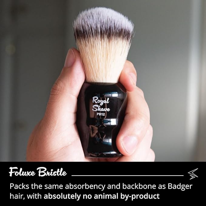 Vegan Shaving Brush by Royal Shave, Foluxe Synthetic Bristles, Badger-Free, Wet Shave Tool for Men & Women, Smooth & Comfortable (BLACK)