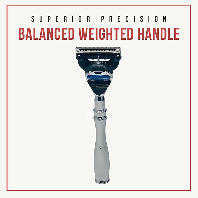 G.B.S 5 Blade Compatible Chrome Steel Shaving Razor – Weighted Handle for Maximum Control – Luxury Men's Razor for a Smooth, Close Shave – Compatible with Leading 5-Blade Cartridges
