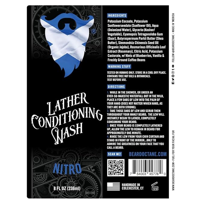 Beard Octane: Nitro Beard Wash - 8 oz Shampoo Cleans & Moisturizes with Shea Butter & Jojoba for Healthy, Softer Beards - Made in USA