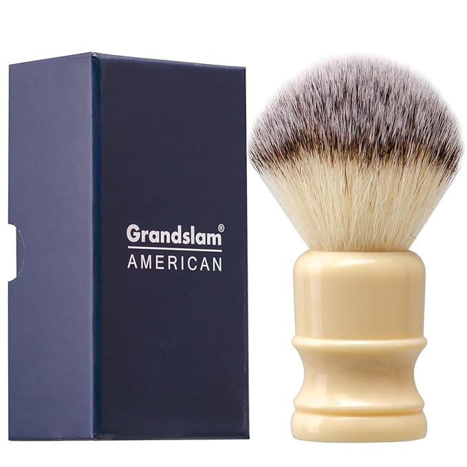 Grandslam Shaving Brush with Synthetic Hair, Cruelty-Free Shaving Cream Brush for Men, 100% Solid Resin Handle, Gently Exfoliates The Skin, 24mm Knot (Imitation ivory)