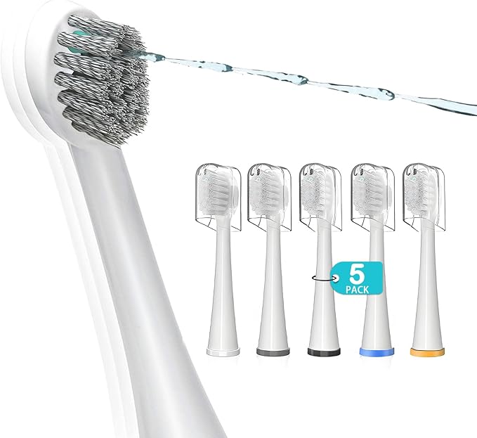 Replacement Brush Heads for Sonic Fusion 2.0 - Flossing Toothbrush Head with Color-Coded Rings & Hygienic Caps - 5 Pack White Hard Bristles - Compact Size