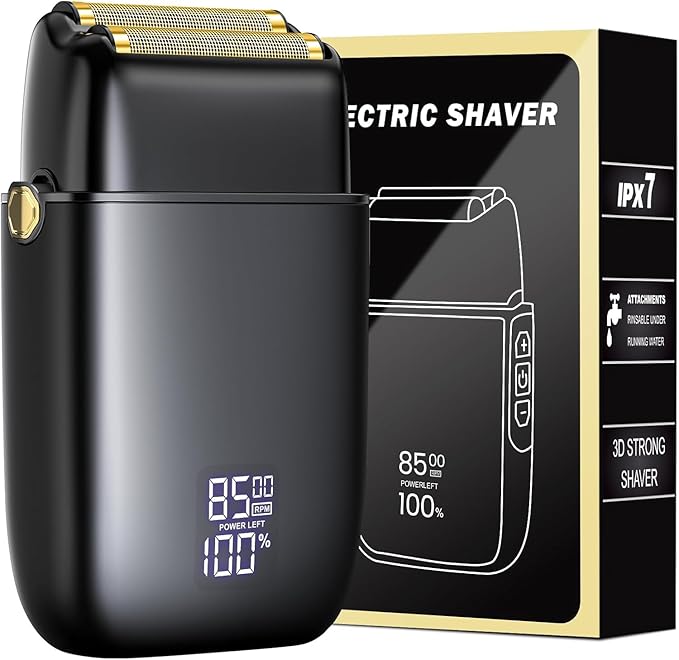 Electric Razor for Men Face, Electric Shavers for Men, Foil Shaver with 3 Adjustable Speeds, Rechargeable Waterproof Close Shave Trimmer with LED Display for Face/Beard/Head (Dark Black)