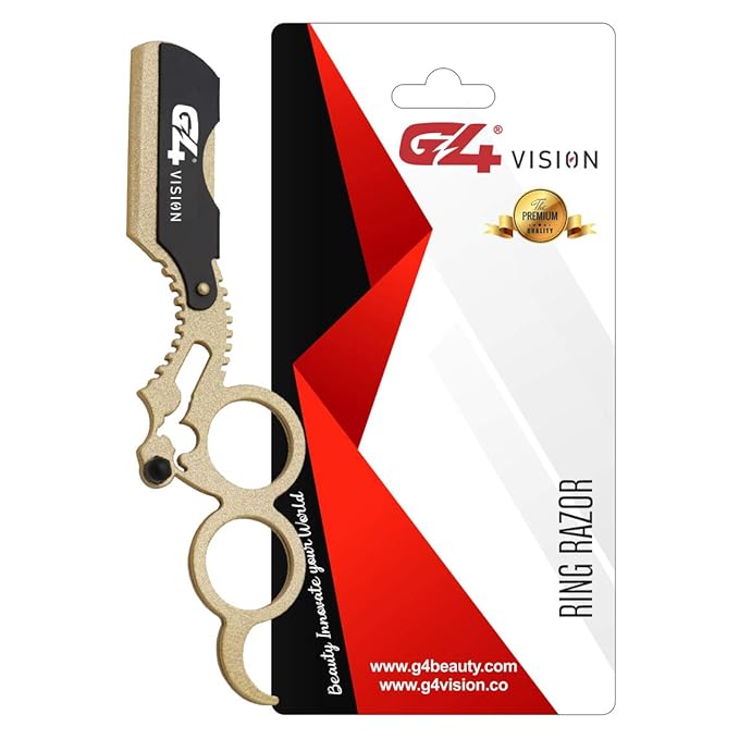 G4 Vision Universal Replaceable Half Blade Straight Razor with 100 Blades, Professional Double Ring Barber Single Edge Shave Razor (Gold Black)