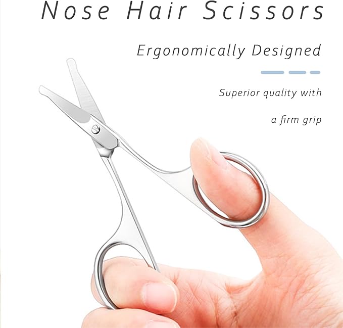 2 Pack Facial Hair Grooming Scissors for Men Women, Eyebrow, Nose Hair, Mustache, Beard, Eyelashes, Ear Trimming Kit - Curved and Rounded Safety Tip Clippers - Silver
