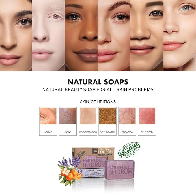 Mandarin and Lavender Organic Soap Bar for Women and Men, Pack of 3 Glycerin Soap Bars - Calming Hyperpigmentation & Pore-Tightening Bar Soap - Natural & Vegan Spa Gift, for All Skin Types
