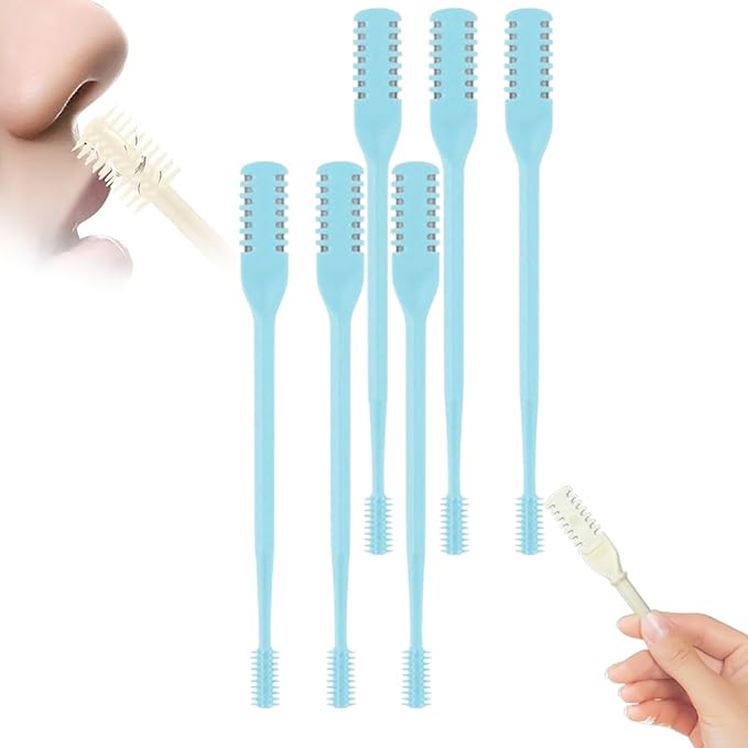 2-in-1 Nasal Hair Cutter, 360° Rotating Double Sided Nose Hair Removal Tool Mini Noses Hairs Removers Tools Nose Hair Clipper with Ear Picker for Women and Men (Blue, 6pcs)