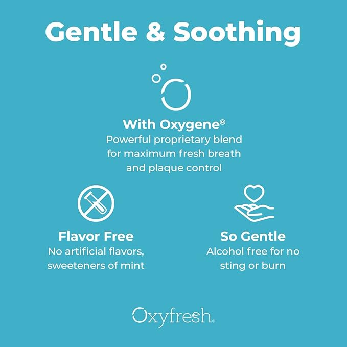 Oxyfresh Gentle Formula Unflavored Mouthwash for Adults – Ultra Sensitive Gums & Teeth – Non Mint, Zero Alcohol, Flavor Free – Fresh Breath. 16 oz (Pack of 2)