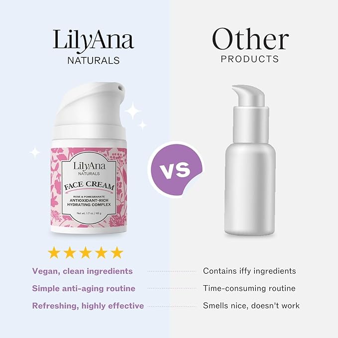 LilyAna Naturals Face and Neck Moisturizer for Women and Men - Moisturizer Face and Neck Cream for Dry Skin and Dark Spot Brightening - Rose and Pomegranate Extracts - 1.7oz