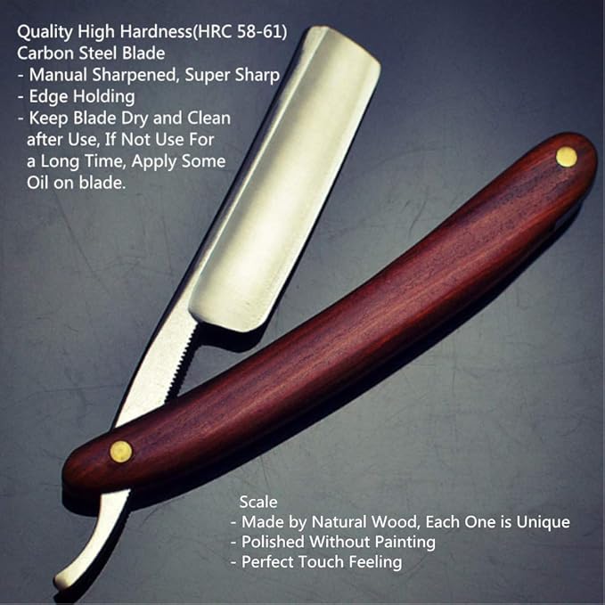 Zertone Straight Razors for Men Natural Wood Scale - Straight Edge Razor Sharp, High Carbon Alloy Steel Cutthroat Straight Edge Blade, Vintage Wood Handle, Barber Razor