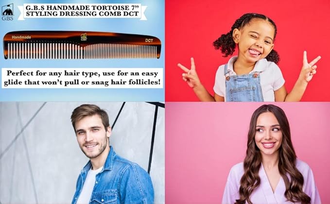 GENTS 7 Inch Tortoise Hair Combs Pack of 3 – All Purpose Dressing, Styling & Detangling Combs for Barbers, Stylists & Everyday Hair Care