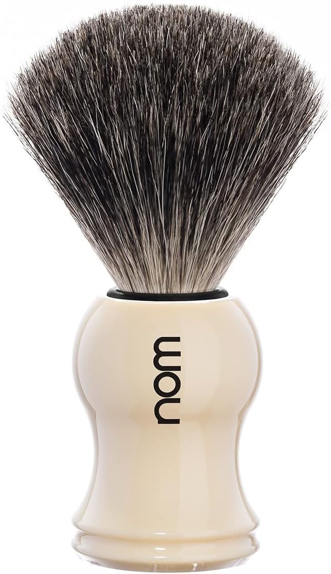 NOM Gustav Shaving Brush | Pure Badger Shave Brush for Soaps and Creams | Exfoliating Shaving Brush | Cream Plastic Handle