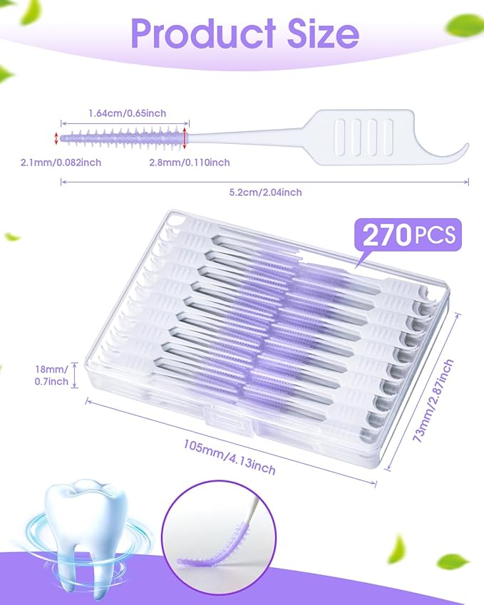 270 PCS Dental Floss Picks, Floss Picks for Teeth, Soft Silicone interdental Brush, Toothpicks Dental Brush, Tooth Flossing Picks with Case, Disposable for Teeth Cleaning, Purple Color