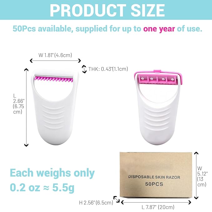 50Pcs Portable Sharp Disposable Prep Razors, Individually Package with Protection Cover, Stainless Steel Single Blade Professional Hair Removal Dry/Wet, Holiday Gifts for Women Home Beauty Salon-Pink
