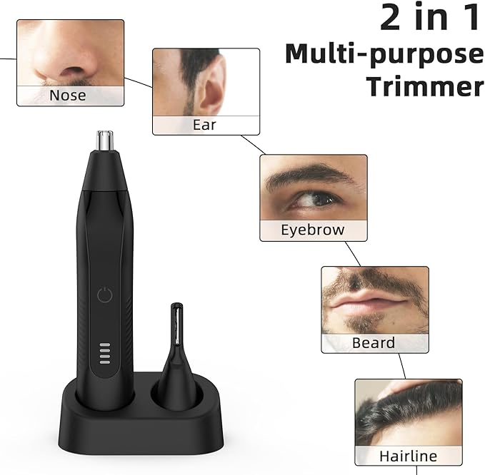 Nose Hair Trimmers for Men,Rechargeable Eyebrow Trimmer 2 in 1 Painless Multifunctional Ear and Nose Hair Trimmer with Dual Edge Blades Portable Design (Black)