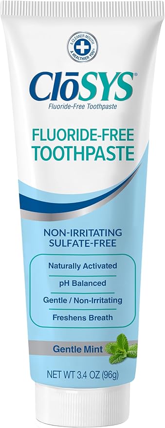 CloSYS Fluoride Free Toothpaste, 3.4 Ounce, Travel Size, Gentle Mint, TSA Compliant, Whitening, Enamel Protection, Sulfate Free