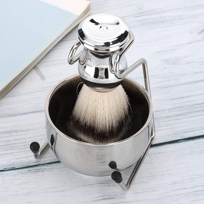 Shaving Brush Set, 3 in 1 Straight Razors Stand, Stainless Steel and Plastic Shaving Brush Holder for Household and Traveling (38092)