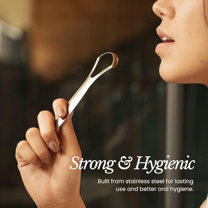 Bare Botanics Tongue Scraper 2 pcs | Durable Stainless-Steel and Reusable Tongue Cleaner w/ Case | Compact Oral Hygiene Tool