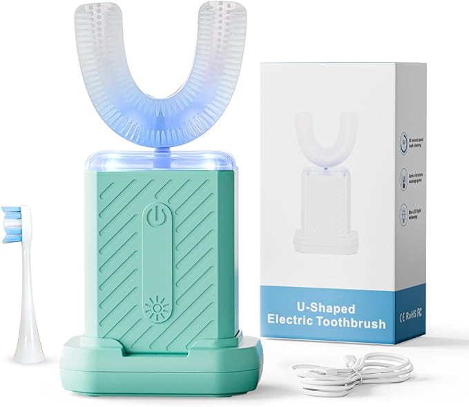U-Shaped Electric Toothbrush, Food-Grade Silicone, IPX7 Waterproof, Magnetic Contact Charging