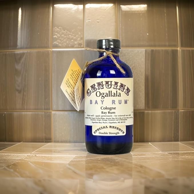 Ogallala Bay Rum Genuine Cologne 8 oz. Double Strength|Special Reserve| Hand Crafted| Old Fashioned| Cobalt Blue Bottle