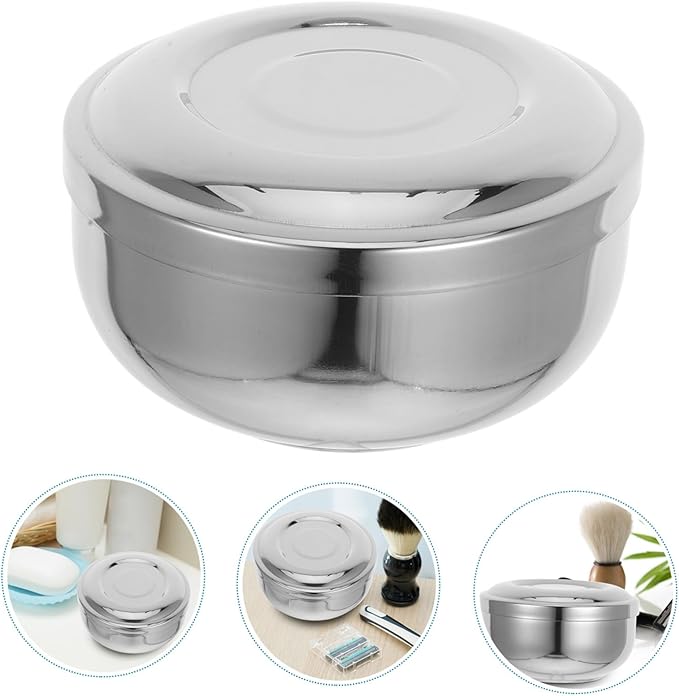Stainless Steel Shaving Bowl with Lid for Men Sturdy Shave Soap Dish Travel-Friendly Shaving Cream Container for Wet Shave Home Salon Use