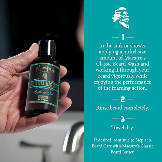 Maestro's Classic BEARD WASH | Anti-Itch, Deep Cleaning, Non-Drying, Fully Hydrating Gentle Cleanser For All Beard Types & Lengths- Speakeasy blend, 4 Ounce