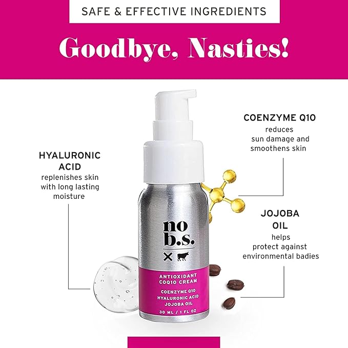 No Bad Stuff - Antioxidant COQ10 Cream, Daily Face Moisturizer with Coenzyme Q10, Hyaluronic Acid & Jojoba Oil, Protect, Firm & Smooth Skin, Gluten Free, Vegan, Travel Size, 1 FL Oz