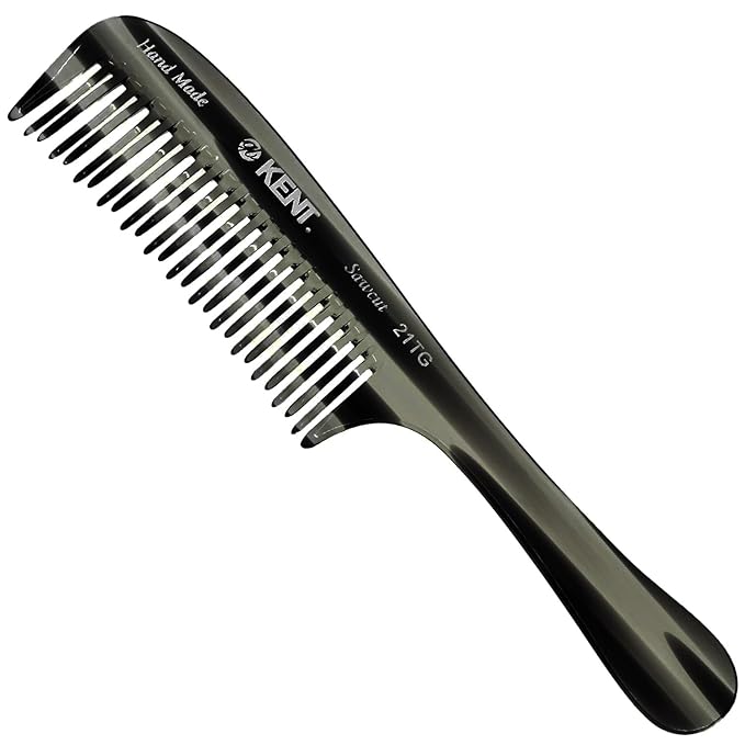 Kent 21T Large Hair Detangling Comb, Double Wide Tooth Comb for Curly Wavy Hair, Detangler for Wet and Dry Hairs, Saw-Cut, Handmade Kent Combs