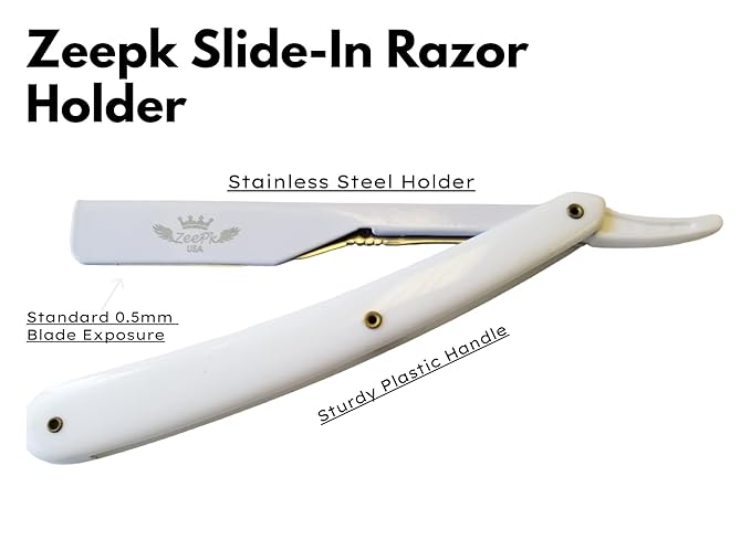 Barbero Cuchilla Barber Razor Straight Clean Shav Free Blades Salon Shaving Classic Stainless Steel (White Razor Holder)