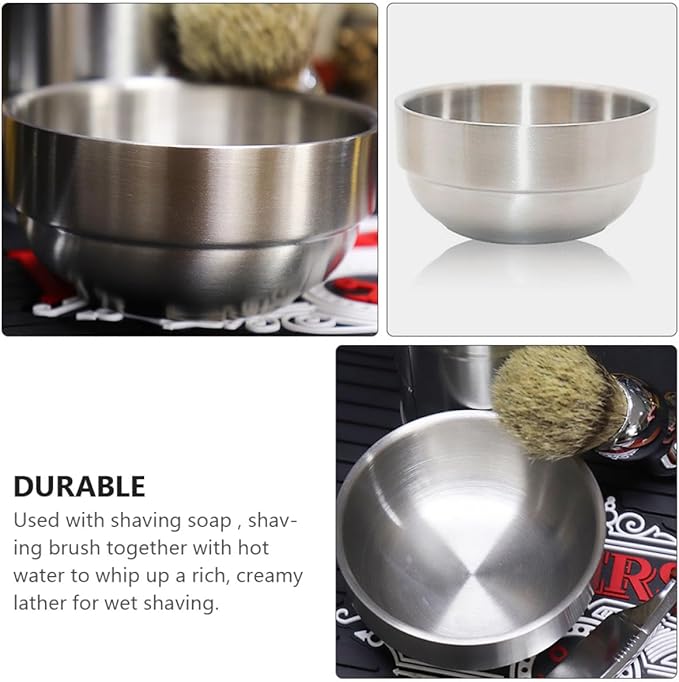 Zerodeko Shaving Soap Bowl with Brush Silver, Men’s Beard Shaving Cream Cup, Face Cleaning Tool for Daily Grooming and Travel Use
