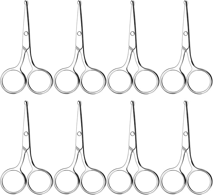8 Pack Small Round Tip Scissors - Professional Grooming for Hair, Eyebrows, Nose Hair & Mustache