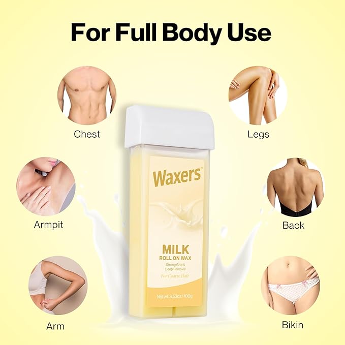 Roller Waxing Kit for Hair Removal Milk Roll on Waxing Kit for Women & Men Professional Soft Wax Cartridge Depilatory for Legs Armpit