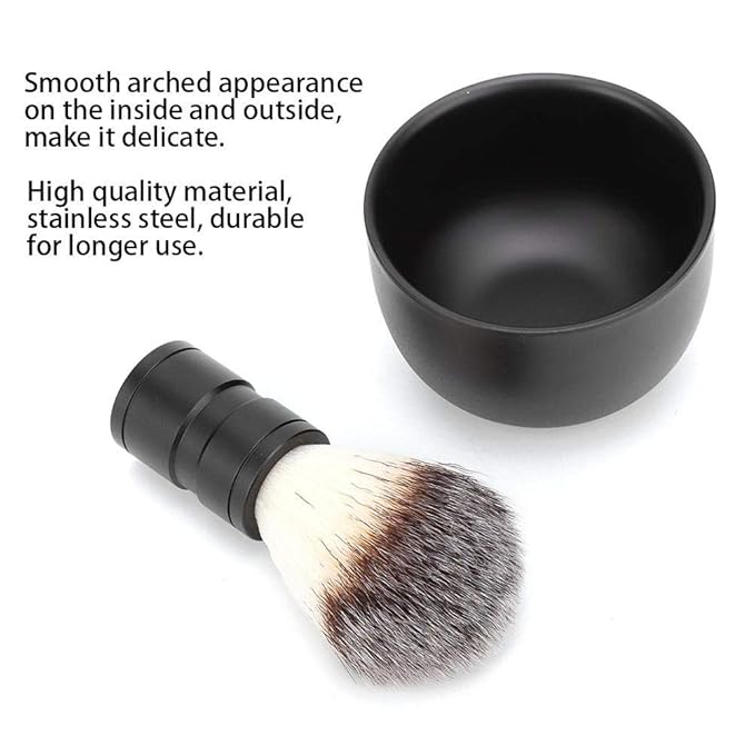 Men's Beard Shaver Set, with Stainless Steel Shaving Soap Bowl Soft Hair Brush Beard Cleaning Tool Kits for Home or Hair Salon Barber(Black)