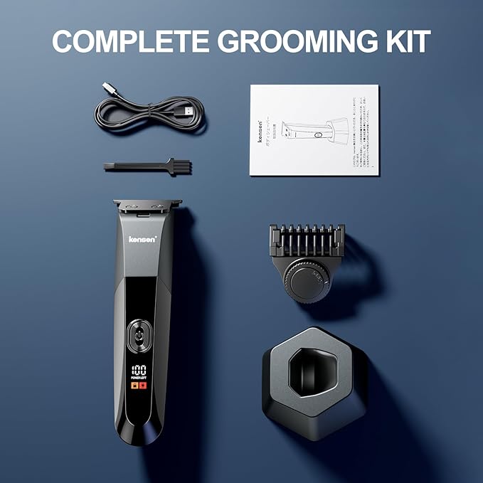 kensen Beard Trimmer for Men - 9 Adjustable Length Settings Hair Clippers, Precision Body Hair Trimmer for Men Ceramic Blades IPX6 LED Display for Facial Hair Trimming Mustache Trimmers Gray