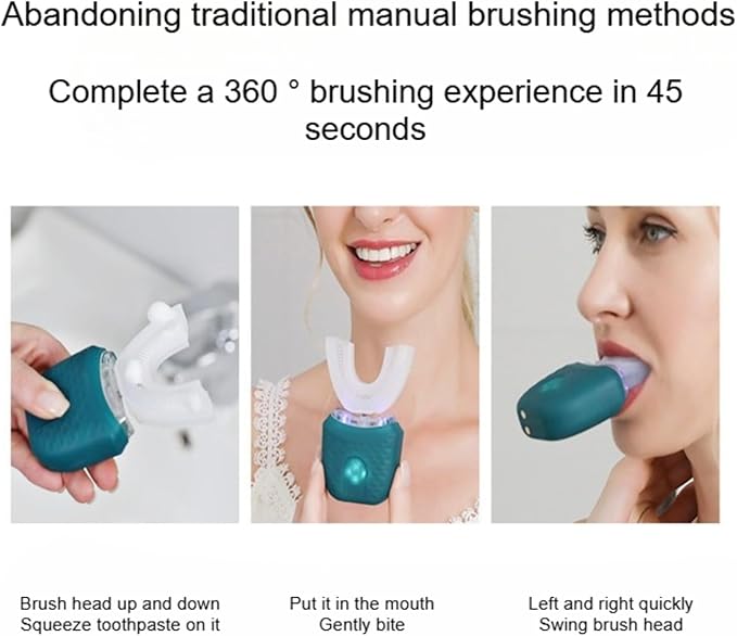 Scandinavian Smiles U-Shaped Electric Toothbrush, 360° Sonic Cleaning for Adults & Kids, 3 Modes, USB-C Rechargeable (White)