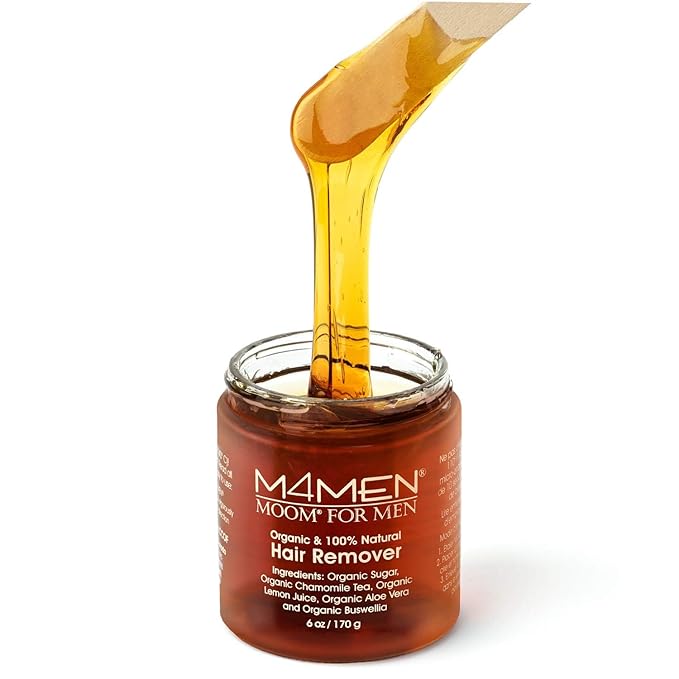 MOOM Organic Hair Removal Sugar Wax for Men with Aloe Vera & Chamomile – Soft Wax for Sensitive Skin & Men Hair - Perfect for Back, Chest, Eyebrow & Body - 6 oz