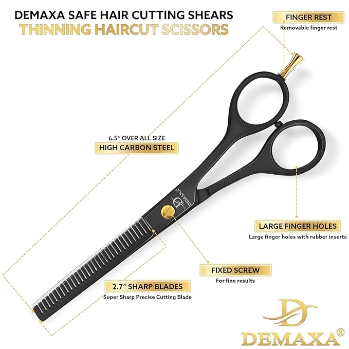 Thinning Shears for Hair Cutting - DEMAXA Hair Thinning Scissors Professional Barber’s Texturizing Shears for Salon & Home Use - 6.5-inch Black High Carbon Stainless Steel Thinning Sheers
