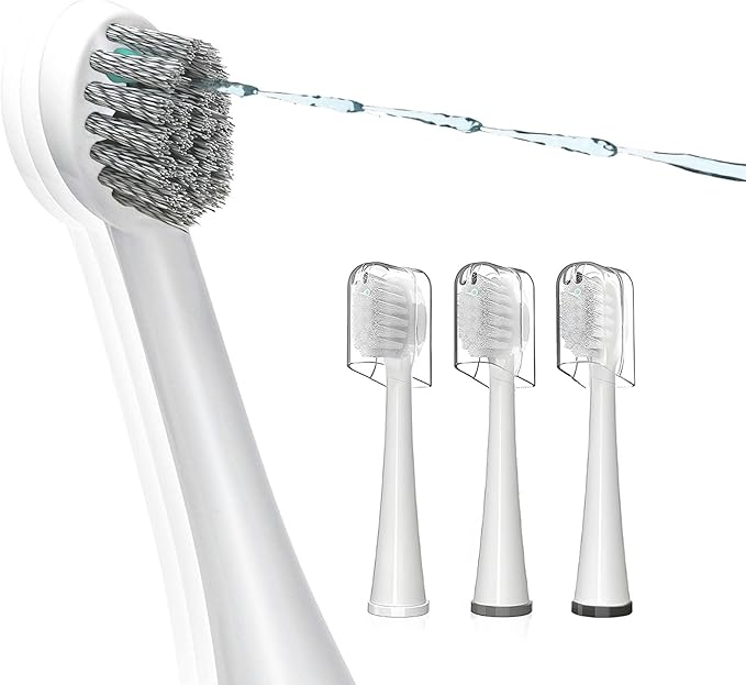 Replacement Brush Heads for Water Pick Sonic Fusion 2.0 - Flossing Toothbrush Head for Water pik with Color-Coded Rings & Hygienic Caps - 3 Pack White Hard Bristles - Compact Size