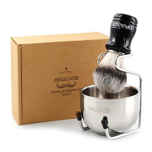 Anbbas Synthetic Badger Shaving Brush,3in1 Kit with Stainless Steel Shaving Stand and Bowl for Men Wet Close Shave