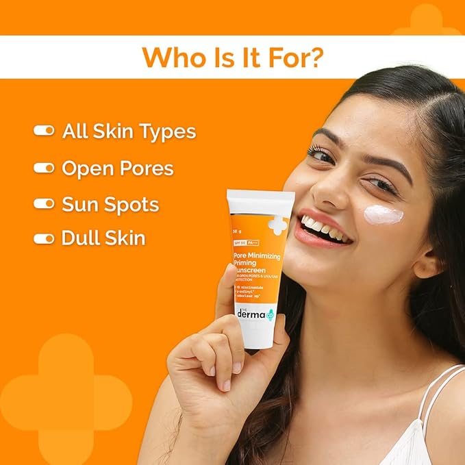 The Derma Co Pore Minimizing Priming Sunscreen with SPF 50 & PA+++ | Reduces Pore Size & Excess Oil | 2-in-1 Primer with SPF | Matte Finish with No White Cast | 1.76 Oz/50g