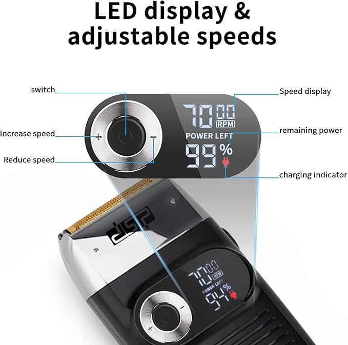 DSP® Electric Razor for Men Bald Shavers for Men 2 in 1 Double Shaver for Men with 2 Foil Head Rechargeable Barber Shaver with Precision Trimmer 3-Speed Shaver with LED Digital Display (Black)