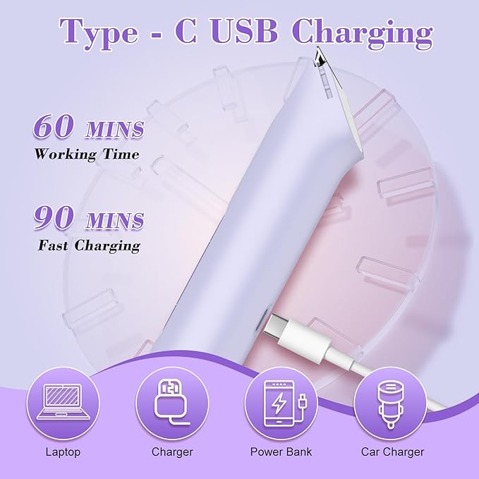 Hatteker 4-in-1 Women's Electric Razor, Dual-Head Body Hair Trimmer for Women, IPX7 Waterproof Rechargeable Bikini Trimmer & Facial Hair Remover for Legs, Armpits, Face, Nose, Eyebrows, Purple